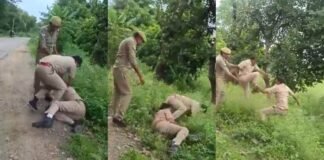जालौन: पैसे के बंटवारे को लेकर आपस में भिड़े सिपाही और होमगार्ड, बीच सड़क जमकर चले लात-घूंसे