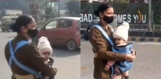 मुरादाबाद में दोहरी जिम्मेदारी निभाती महिला सिपाही, बच्ची को गोद में लेकर ड्यूटी करने का वीडियो वायरल