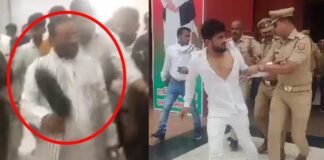 Video: सपा नेता स्वामी प्रसाद मौर्य पर फेंका जूता, वकील बनकर आया था युवक, लात-घूंसों और बेल्ट से हुई पिटाई swami prasad Maurya