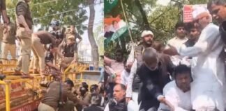 UP: लखनऊ में कांग्रेस कार्यालय के बाहर भारी हंगामा, विधानसभा घेराव के दौरान पुलिस से झड़प, बैरिकेडिंग पर चढ़े कार्यकर्ता