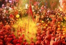 बरसाना में लठामार होली का रंगीन उल्लास, हेलीकॉप्टर से फूलों की वर्षा, लाठ-ढाल के बीच भक्ति और प्रेम का अद्भुत संगम