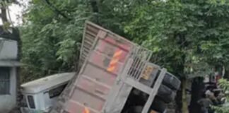 झपकी बनी हादसे की वजह: गोंडा में 16 चक्का ट्रेलर मजार तोड़ दुकान में घुसा, टला बड़ा हादसा