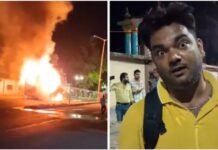 झांसी में चलती लग्जरी बस में लगी भीषण आग : 30 यात्री बाल-बाल बचे, सामान जलकर राख