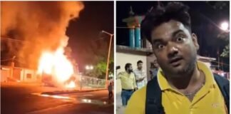 झांसी में चलती लग्जरी बस में लगी भीषण आग : 30 यात्री बाल-बाल बचे, सामान जलकर राख
