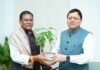 मुख्यमंत्री पुष्कर सिंह धामी से सांसद फग्गन सिंह कुलस्ते ने की शिष्टाचार भेंट