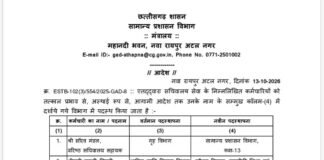 छत्तीसगढ़ में 22 प्रशासनिक अधिकारियों के तबादले, गृह-परिवहन समेत कई विभागों में नई जिम्मेदारी